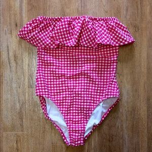 J. Crew Pink Gingham Ruffle One-Piece Swimsuit